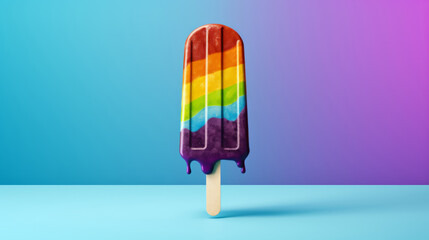Frozen rainbow popsicles with bright and bold colors symbolizing LGBTQ+ rights inclusivity and celebration of diversity on clean studio setups