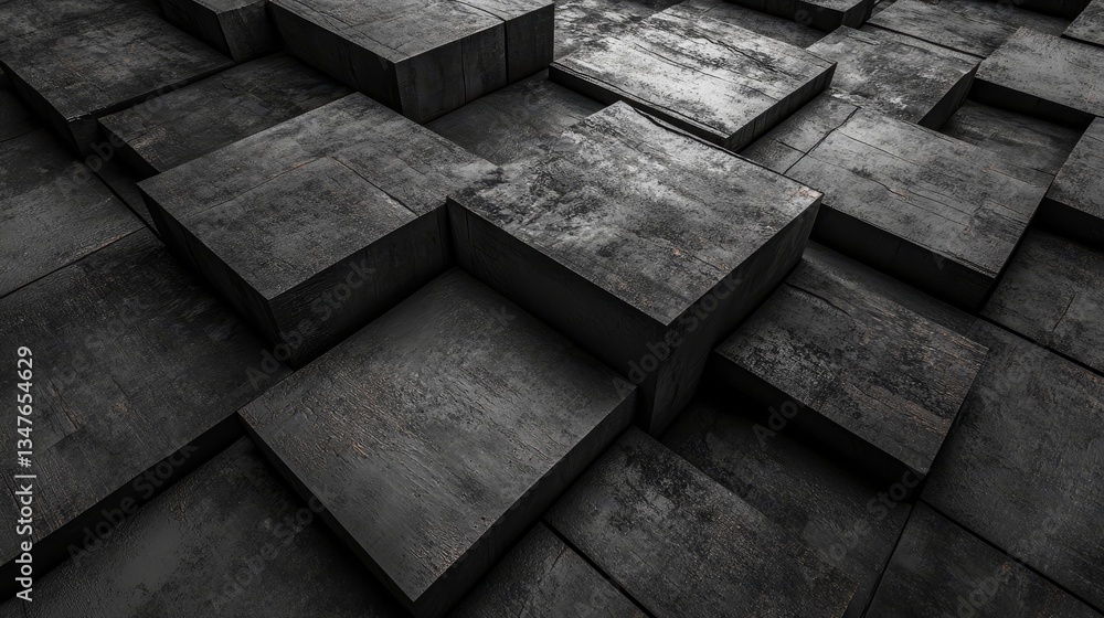 Poster the 3d render displays grey, glossy blocks that have been perfectly constructed to form a contempora