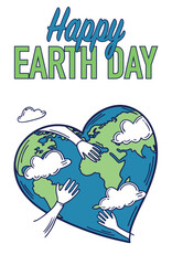 Happy Earth day card with hands holding planet earth vector illustration graphic design