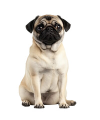 Fototapeta premium Pug sitting, full-body portrait on Png Format and Transparent Background