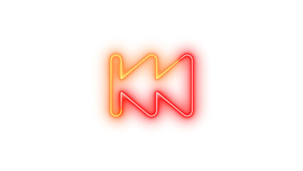 Neon backward fast symbol icon brown red color glowing with transparent background
