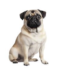 Obraz premium Pug sitting, full-body portrait on Png Format and Transparent Background