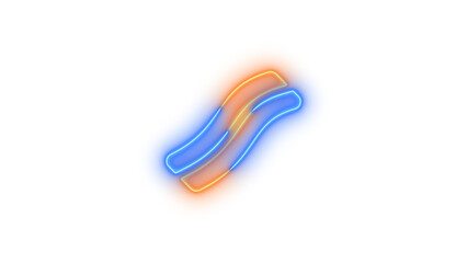 Neon bacon symbol icon blue brown color glowing with transparent background