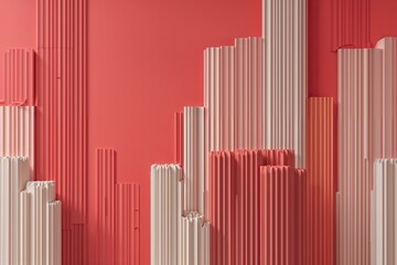 Vibrant Coral Wallpaper with Tapered Linear Shades for Contemporary Design
