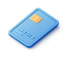 Isometric view of a blue credit card with a gold chip.