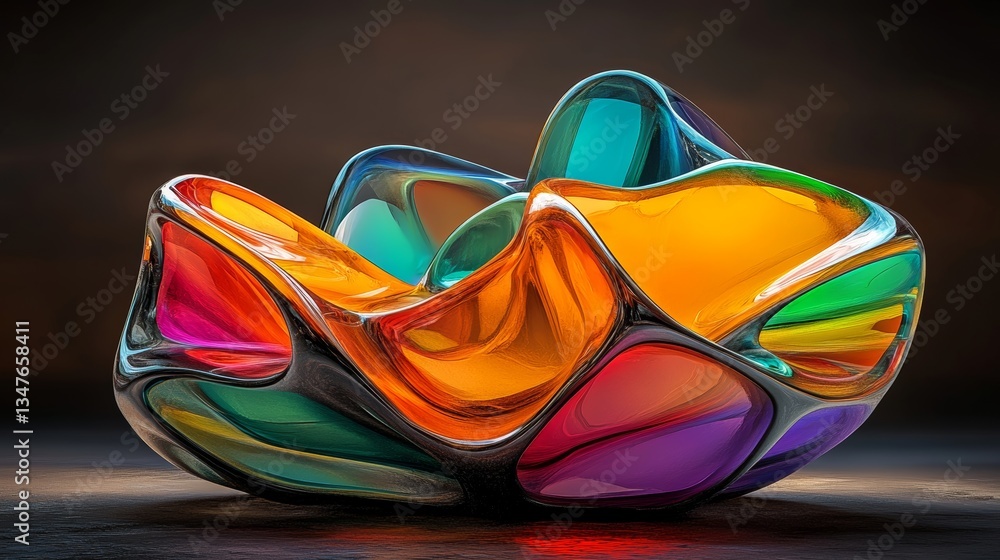 Poster geometric shapes are depicted in a colorful 3d image with a glassy appearance