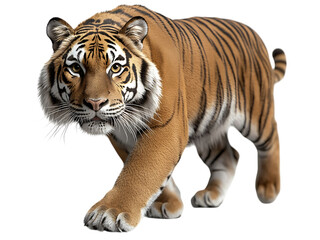 Obraz premium Majestic Bengal Tiger Walking Through the Wilderness, isolated on white or transparent background