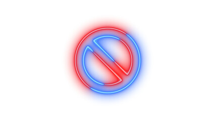 Neon ban symbol icon blue red color glowing with transparent background