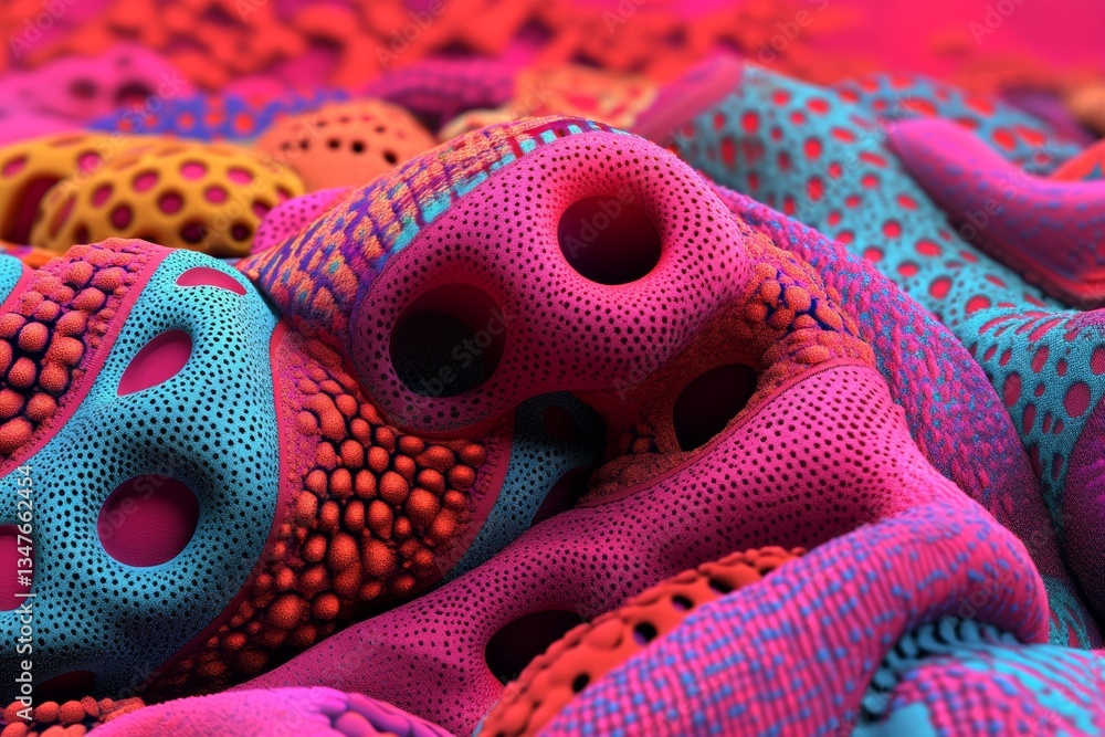 Aufkleber this 3d render combines layered textures with organic forms that have wavy patterns, all presented i