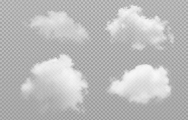 Vector realistic cloud, smoke or fog on isolated transparent background. Cloud png. Smoke png