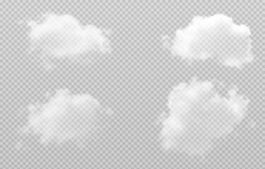 Vector realistic cloud, smoke or fog on isolated transparent background. Cloud png. Smoke png