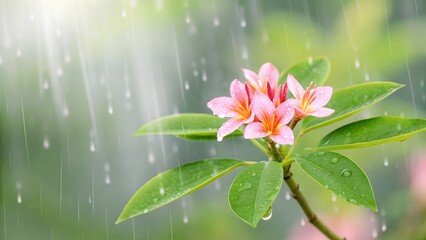 Dreamy spring rain soft raindrops fresh green