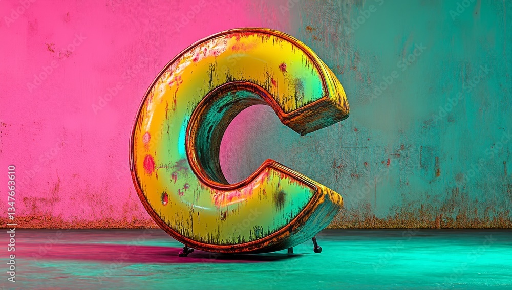 Poster on a background with a luminous gradient, there is an abstract green crescent shape