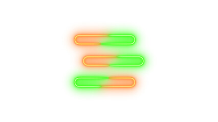 Neon bars staggered symbol icon brown green color glowing with transparent background