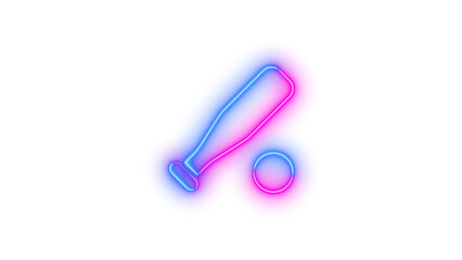 Neon baseball bat ball symbol icon blue pink color glowing with transparent background