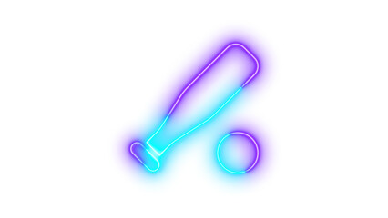 Neon baseball bat ball symbol icon cyan purple color glowing with transparent background