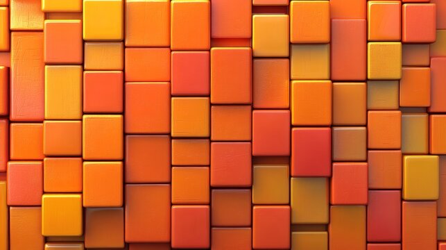 Translucent orange and yellow cubes, arranged with exactness, are the focal point of this innovative 3D tech wallpaper