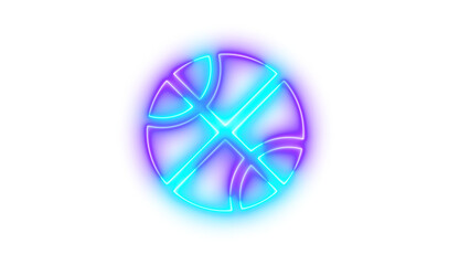 Neon basketball symbol icon cyan purple color glowing with transparent background