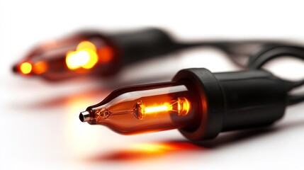 Close-up of Glowing Amber Christmas Lights