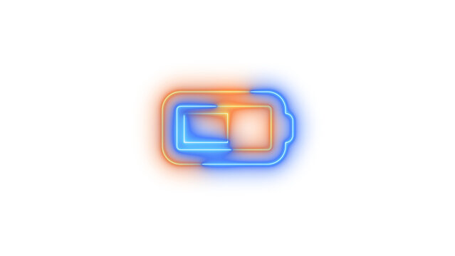  Neon battery helf symbol icon blue brown color glowing with transparent background