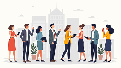 Job Fair Frenzy: Dynamic Crowd of Professionals Networking for Career Opportunities in the City, Vector Illustration of Diverse Applicants Seeking Employment and Growth Potential