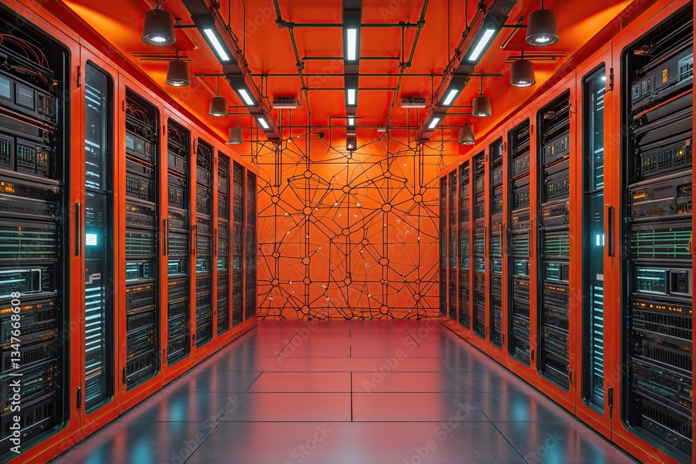 Poster industrial orange abstract background design for advanced networking solutions