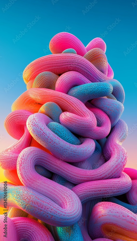 Poster an abstract geometric pattern is formed by multicolor rainbow cubes in a 3d rendered image