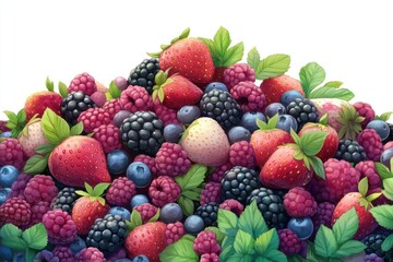 Mixed berries pile, summer harvest, food background, healthy eating