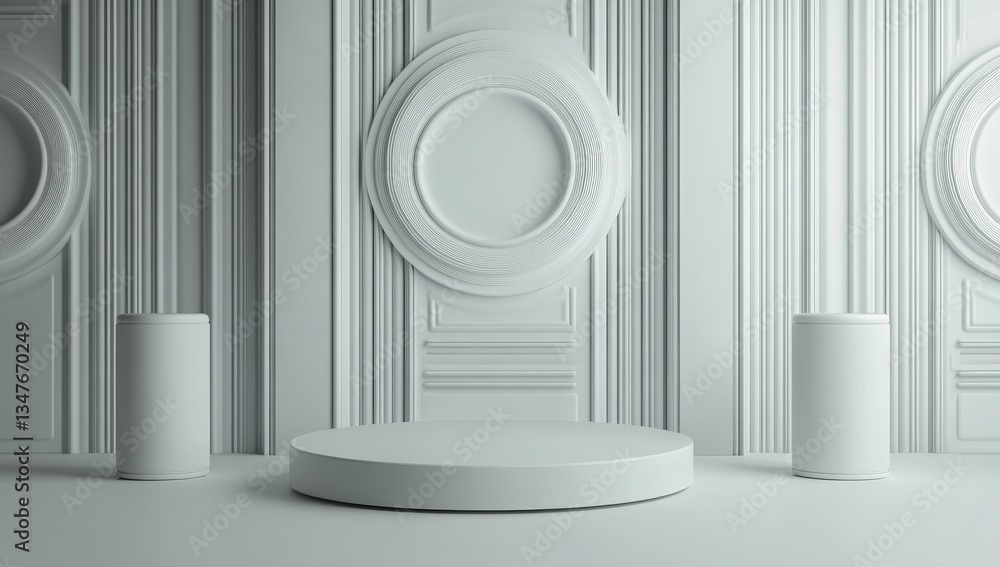 Poster an abstract representation of a 3d architectural design is shown, incorporating geometric shapes and