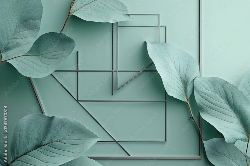 Poster soothing mint and pewter foundation with subtle geometric outline and elegant gradient design