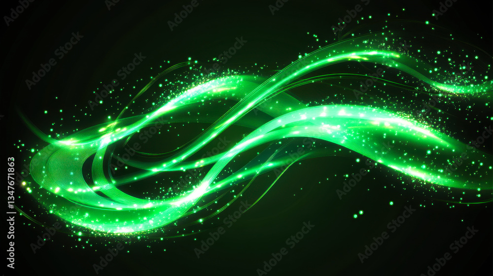 Poster dynamic green light trails create a mesmerizing effect in a dark background