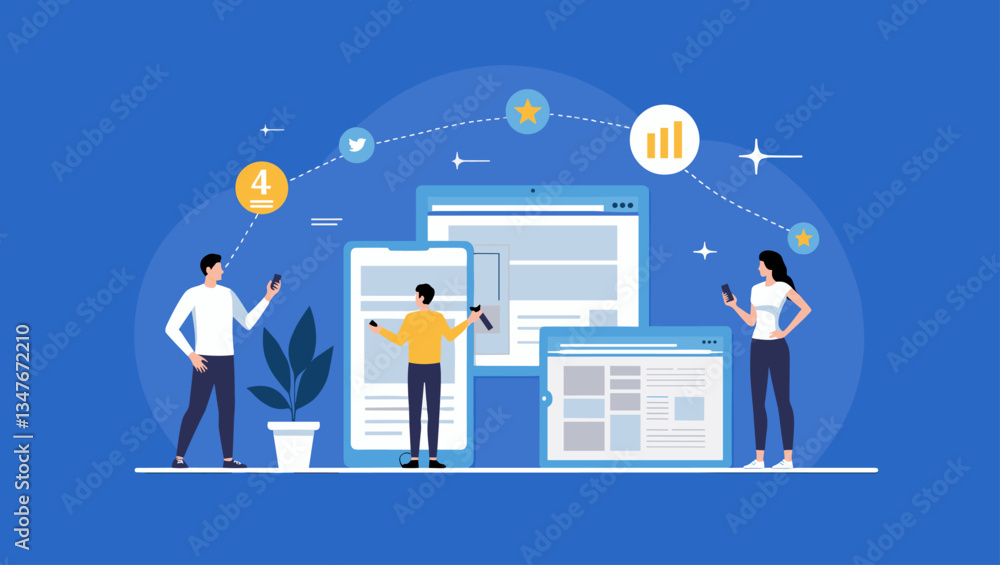Poster mobile-first seo strategy vector: enhance website ranking on smartphones & tablets. optimize content