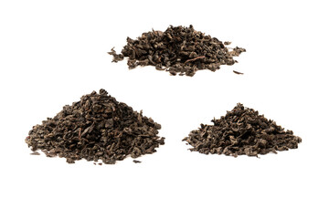 Dried tea leaves isolated on a white background.