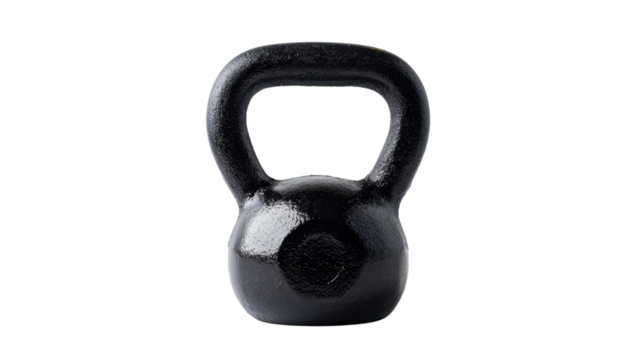 Black kettlebell on transparent background for fitness training