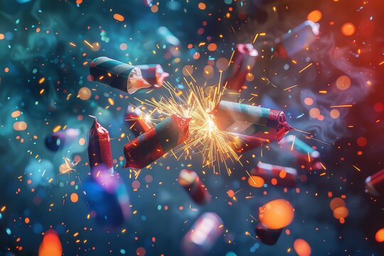Vibrant celebration with colorful exploding firecrackers