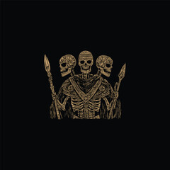 Three face skeleton guardian design vector template illustration