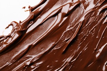 Fototapeta premium Rich melted chocolate texture on white background. AI generated