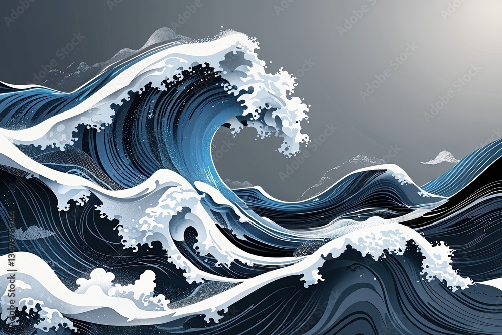 Aufkleber dynamic grey abstract background poster featuring waves and technology network design