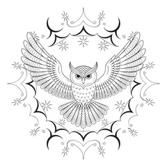 Fototapeta premium Owl Mandala Vector: Detailed Bird Geometric Design for Art and Creative Projects