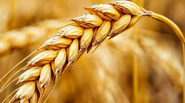 Golden Wheat Ear Droplets Field