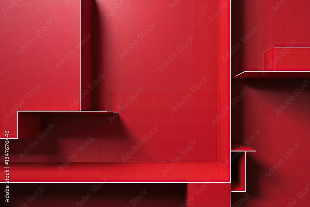 Poster vibrant red background with dynamic asymmetrical lines and edges