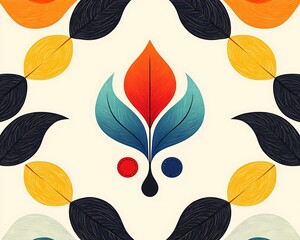 Fototapeta premium Abstract Floral Pattern for Autumn Leaves, Cream Background.