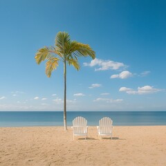 Beach Chairs for Palm Tree, Ocean View.