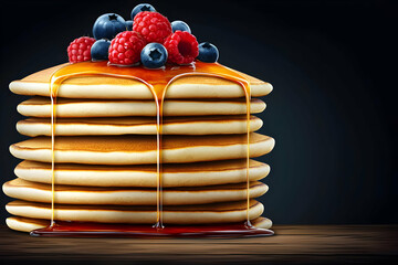 Delicious pancake stack with berries and syrup