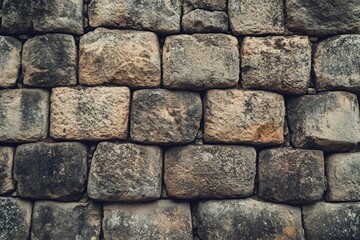 Fototapeta premium Close-up of rough stone wall texture in black and white. AI generative