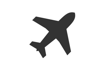 A simple flat black airplane symbol is isolated on a transparent background. Vector plane icon for web, infographics, signs, or app design