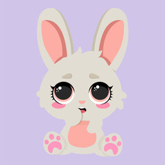 Adorable bunny with big sparkling eyes sitting on a soft pastel background. Perfect for kids products, greeting cards, nursery decor, baby shower invitations, and Easter designs