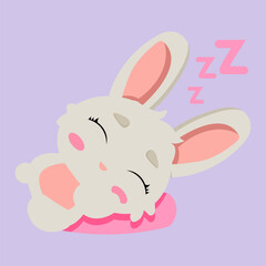 Sleeping bunny resting on a soft pink pillow. A peaceful and cozy illustration perfect for children's products, nursery decor, bedtime stories, and relaxation themes