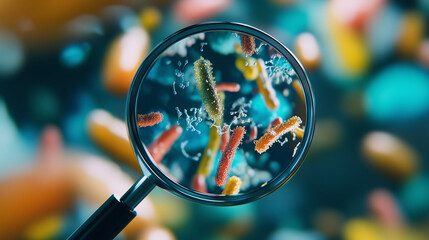 a magnifying glass through which bacteria can be seen	