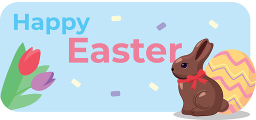 Obraz premium Easter chicks, Happy Easter, Easter egg, spring holiday graphic illustration, cute decor, graphic design greeting card, flyer, spring flowers, chocolate rabbits, bakery, chocolate